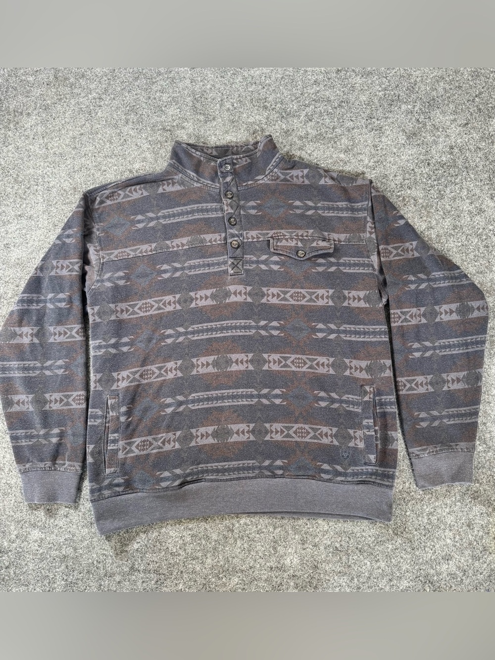 Ariat Retro Fit Pullover Sweatshirt Western Aztec Pattern 1/4 Button Large